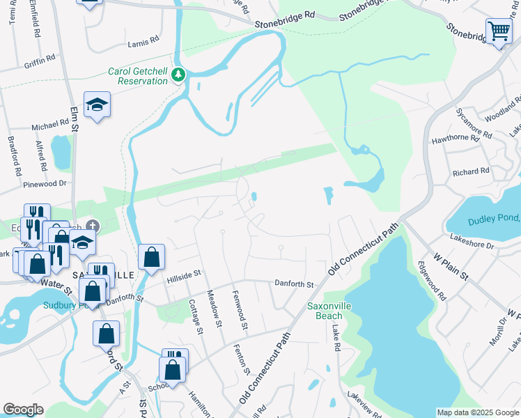 map of restaurants, bars, coffee shops, grocery stores, and more near 67-99 Riverpath Drive in Framingham