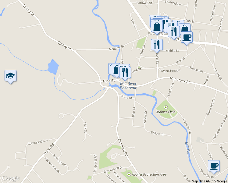 map of restaurants, bars, coffee shops, grocery stores, and more near 10-36 Florence Road in Northampton