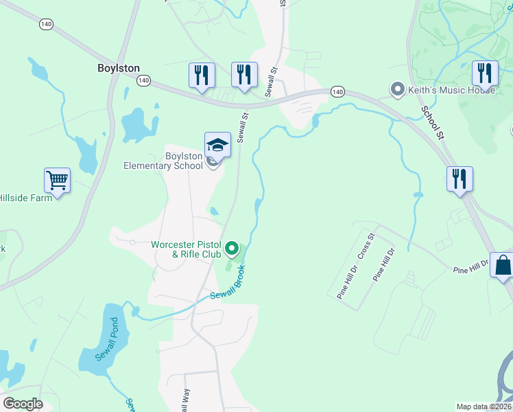 map of restaurants, bars, coffee shops, grocery stores, and more near 211 Sewall Street in Boylston