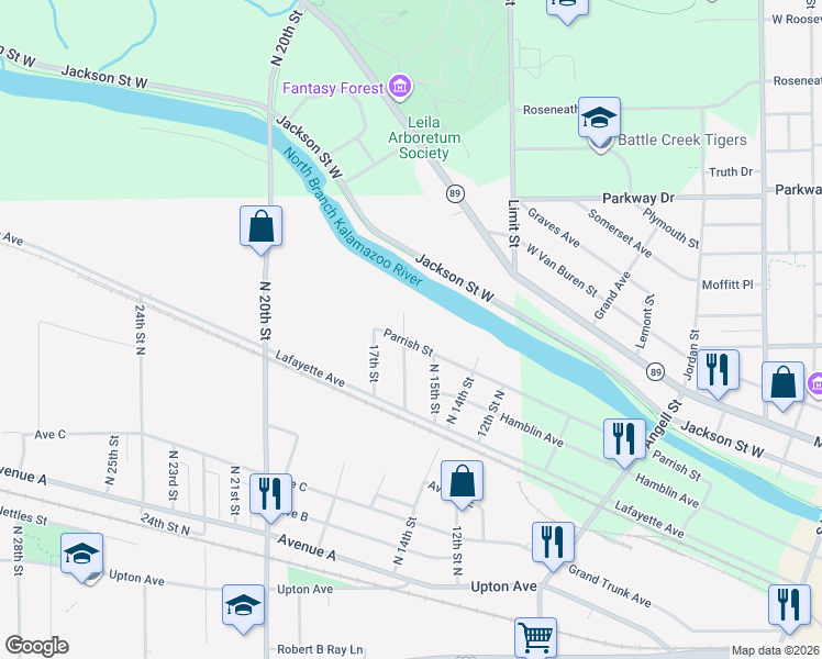 map of restaurants, bars, coffee shops, grocery stores, and more near 284 North 16th Street in Springfield