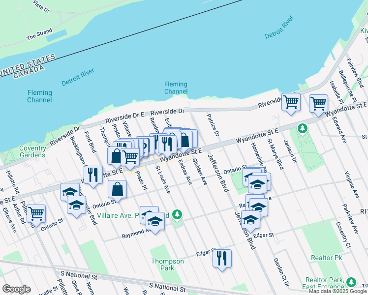 map of restaurants, bars, coffee shops, grocery stores, and more near 288 Esdras Place in Windsor