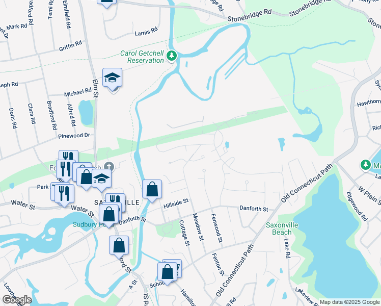 map of restaurants, bars, coffee shops, grocery stores, and more near 204 Meadow Street Extension in Framingham