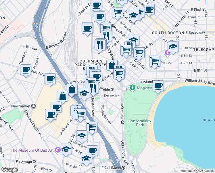 map of restaurants, bars, coffee shops, grocery stores, and more near 15 Ward Street in Boston