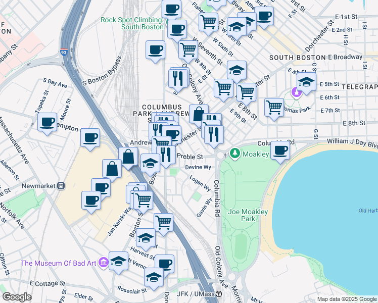 map of restaurants, bars, coffee shops, grocery stores, and more near 15 Ward Street in Boston