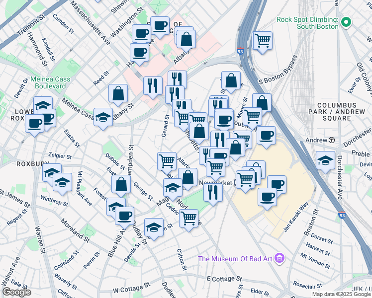 map of restaurants, bars, coffee shops, grocery stores, and more near 9 Pompeii Street in Boston