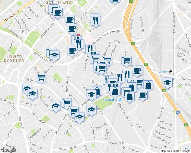map of restaurants, bars, coffee shops, grocery stores, and more near 9 Pompeii Street in Boston