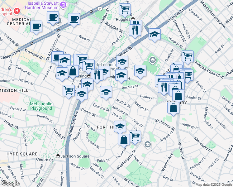 map of restaurants, bars, coffee shops, grocery stores, and more near 42B Centre Street in Boston