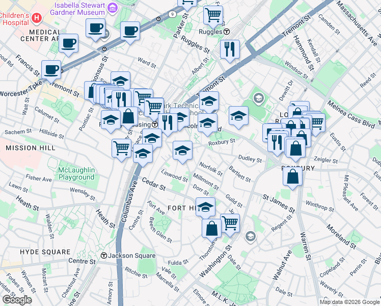 map of restaurants, bars, coffee shops, grocery stores, and more near 13 Centre Street in Boston