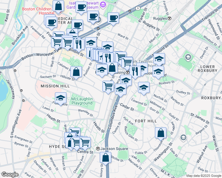 map of restaurants, bars, coffee shops, grocery stores, and more near in Boston