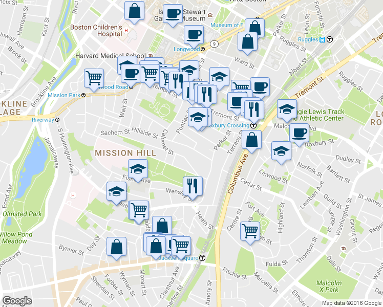 map of restaurants, bars, coffee shops, grocery stores, and more near 5R Cherokee Street in Boston