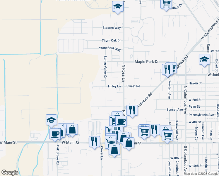 map of restaurants, bars, coffee shops, grocery stores, and more near 2345 Finley Lane in Medford