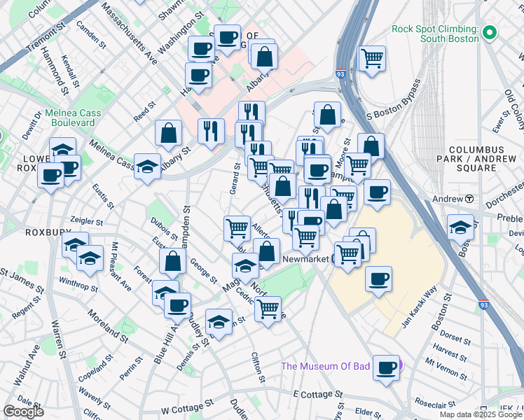 map of restaurants, bars, coffee shops, grocery stores, and more near 9 Pompeii Street in Boston