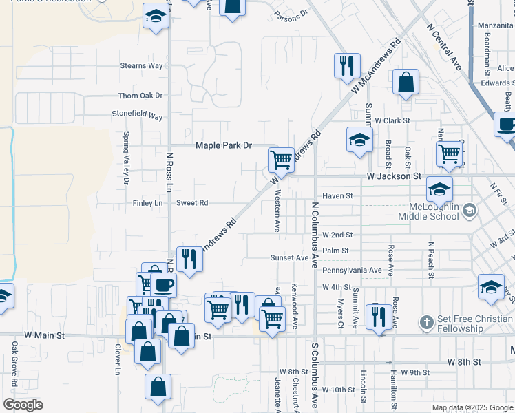 map of restaurants, bars, coffee shops, grocery stores, and more near 517 Western Avenue in Medford
