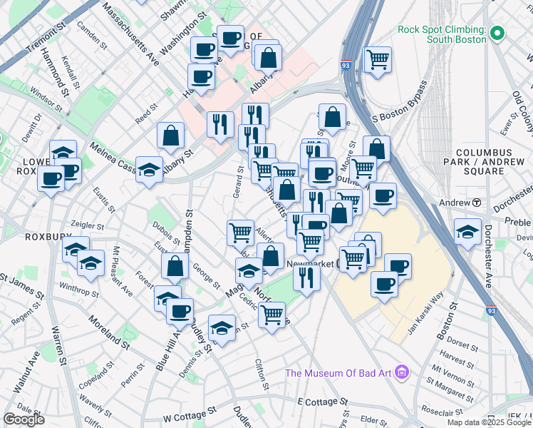 map of restaurants, bars, coffee shops, grocery stores, and more near 9 Pompeii Street in Boston