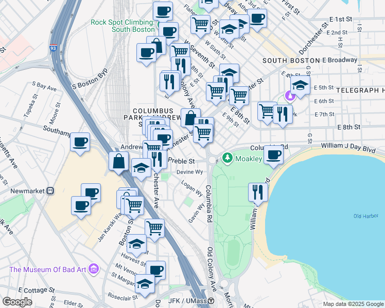 map of restaurants, bars, coffee shops, grocery stores, and more near 23 Vinton Street in Boston