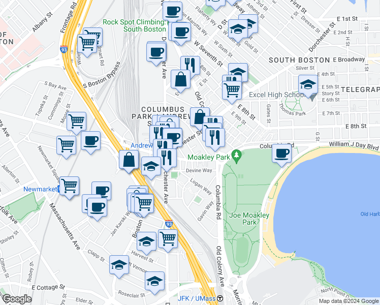 map of restaurants, bars, coffee shops, grocery stores, and more near 15 Ward Street in Boston