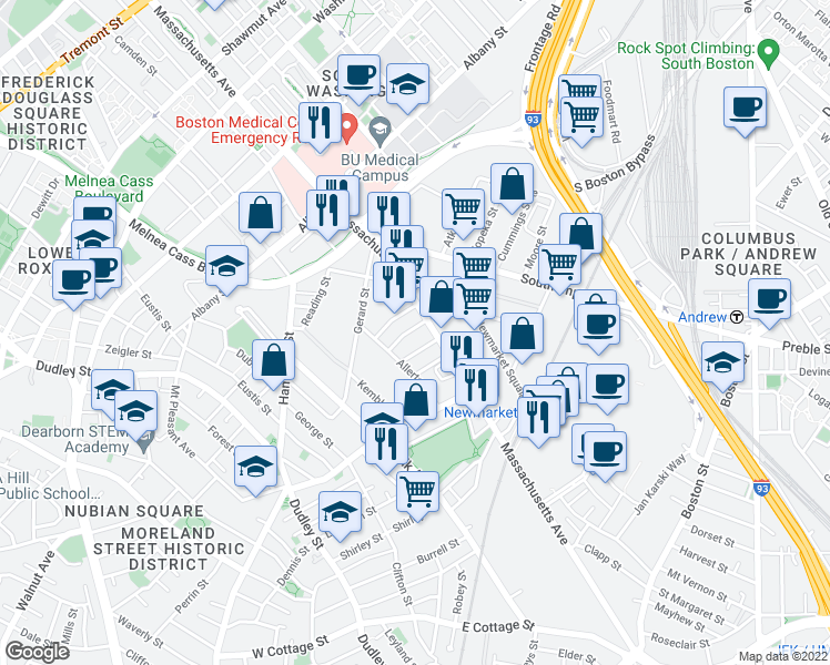map of restaurants, bars, coffee shops, grocery stores, and more near 9 Pompeii Street in Boston
