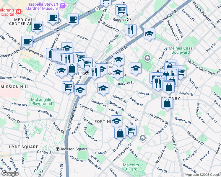 map of restaurants, bars, coffee shops, grocery stores, and more near 13 Centre Street in Boston