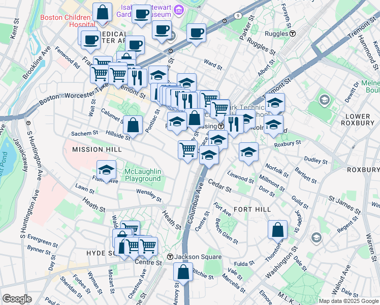 map of restaurants, bars, coffee shops, grocery stores, and more near in Boston