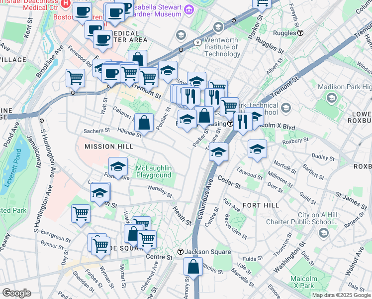 map of restaurants, bars, coffee shops, grocery stores, and more near 5R Cherokee Street in Boston