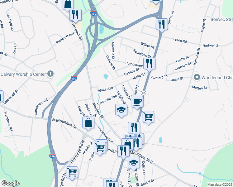 map of restaurants, bars, coffee shops, grocery stores, and more near 42 Ladybank Road in Worcester