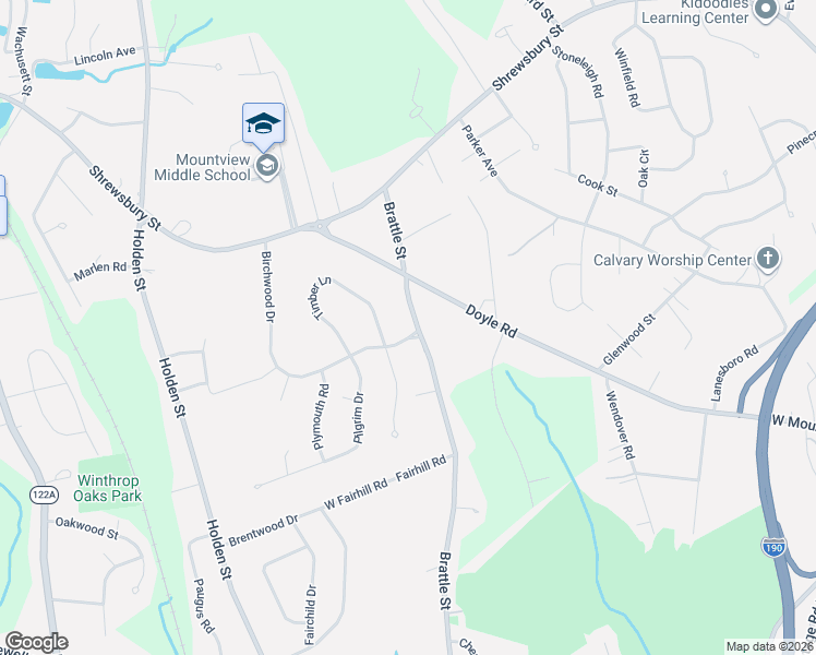 map of restaurants, bars, coffee shops, grocery stores, and more near 87 Brattle Street in Holden