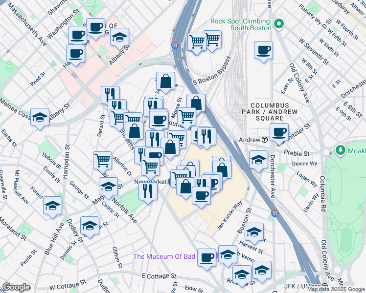 map of restaurants, bars, coffee shops, grocery stores, and more near 29 Newmarket Square in Boston