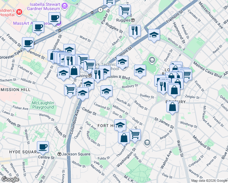 map of restaurants, bars, coffee shops, grocery stores, and more near 13 Centre Street in Boston