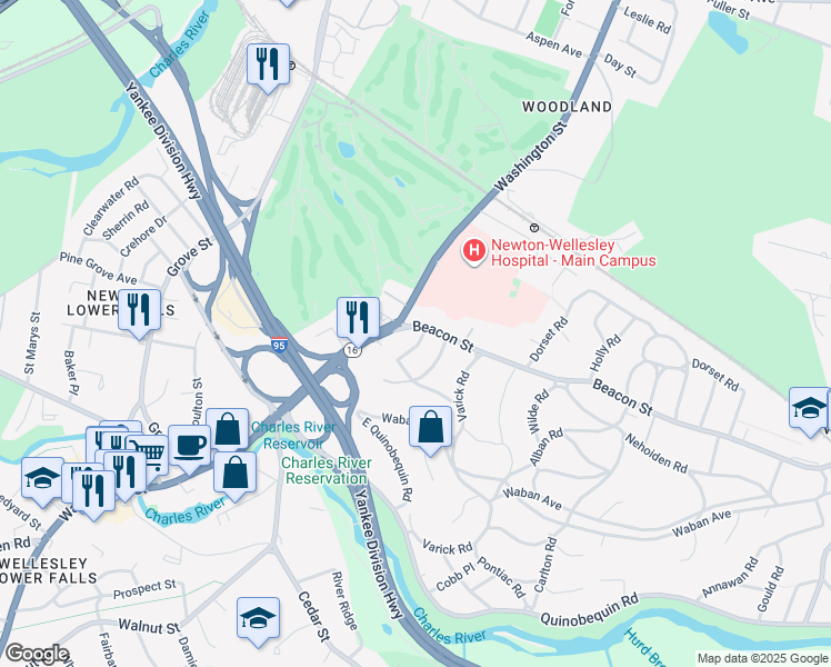 map of restaurants, bars, coffee shops, grocery stores, and more near in Newton