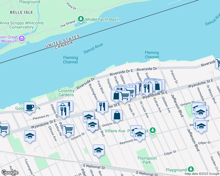 map of restaurants, bars, coffee shops, grocery stores, and more near 241 Thompson Boulevard in Windsor