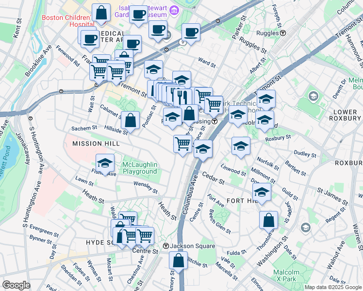 map of restaurants, bars, coffee shops, grocery stores, and more near 774 Parker Street in Boston
