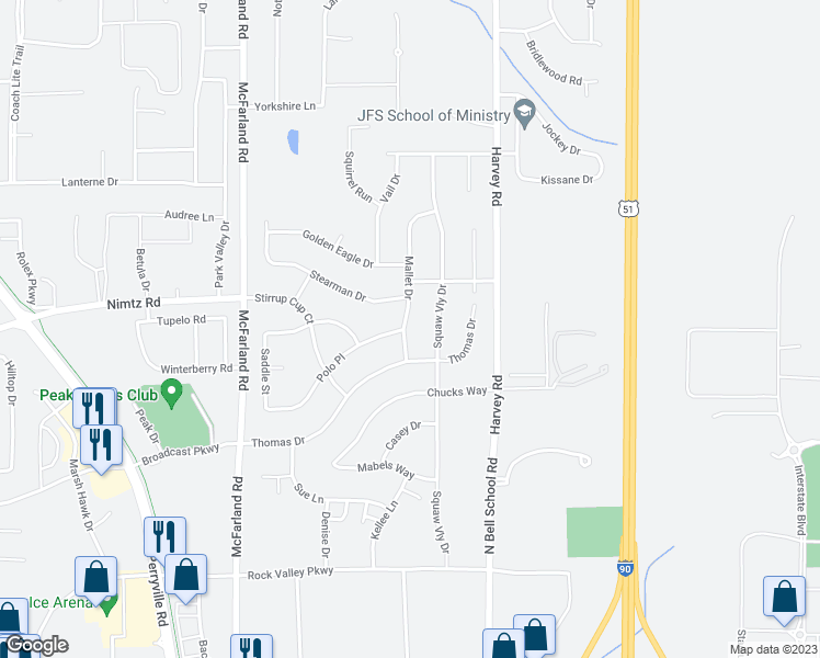 map of restaurants, bars, coffee shops, grocery stores, and more near 4707 Mallet Drive in Loves Park