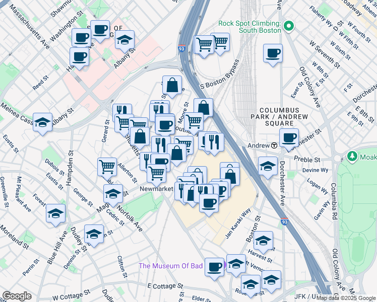 map of restaurants, bars, coffee shops, grocery stores, and more near 29 Newmarket Square in Boston