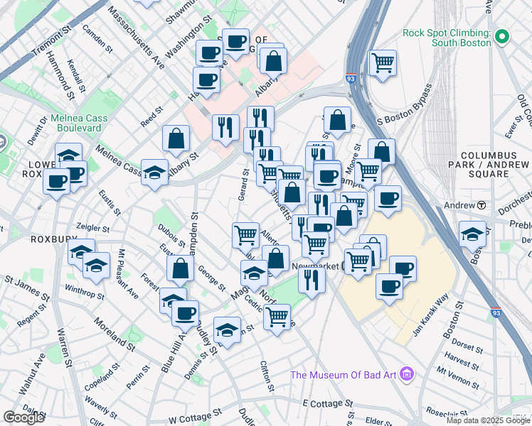 map of restaurants, bars, coffee shops, grocery stores, and more near 9 Pompeii Street in Boston