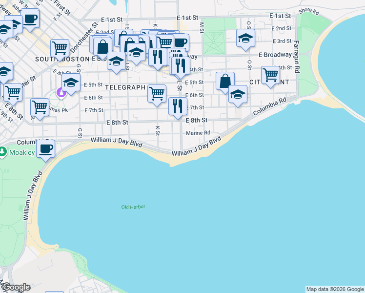 map of restaurants, bars, coffee shops, grocery stores, and more near 249 L Street in Boston