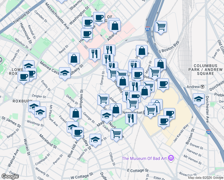 map of restaurants, bars, coffee shops, grocery stores, and more near 9 Pompeii Street in Boston