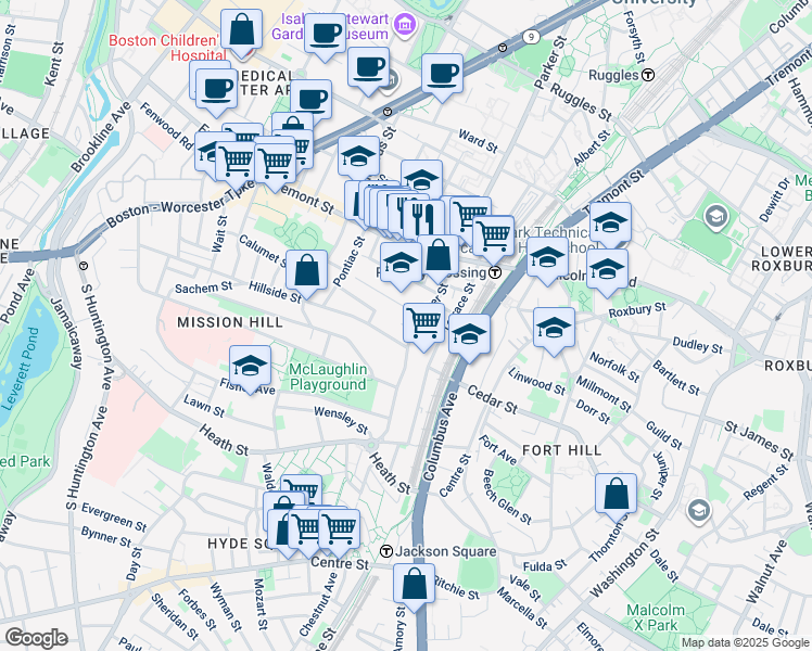 map of restaurants, bars, coffee shops, grocery stores, and more near in Boston