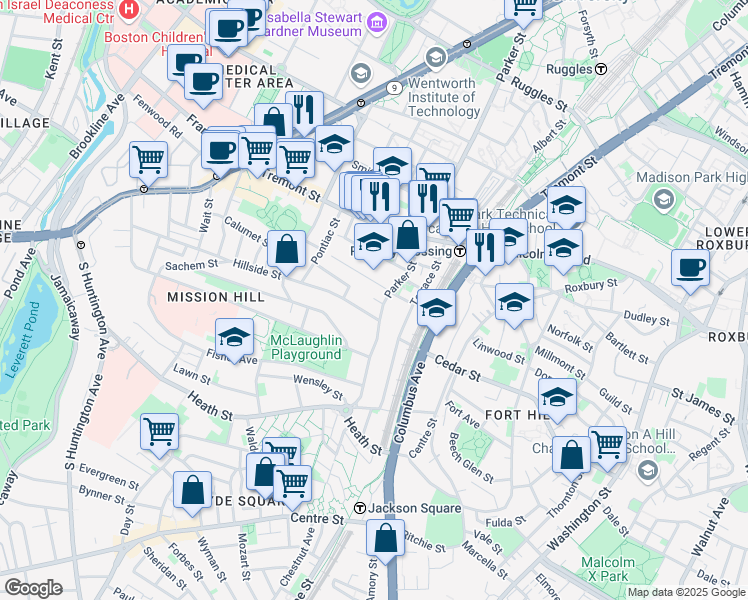 map of restaurants, bars, coffee shops, grocery stores, and more near in Boston