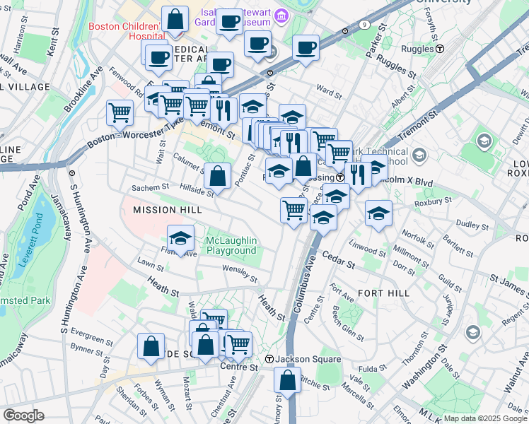 map of restaurants, bars, coffee shops, grocery stores, and more near 5R Cherokee Street in Boston