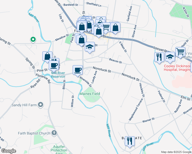 map of restaurants, bars, coffee shops, grocery stores, and more near 29 Landy Avenue in Northampton