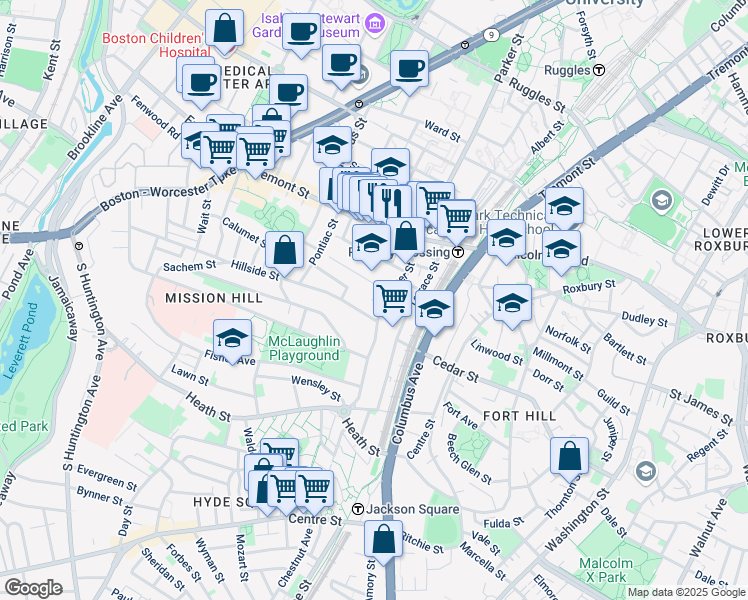 map of restaurants, bars, coffee shops, grocery stores, and more near 774 Parker Street in Boston