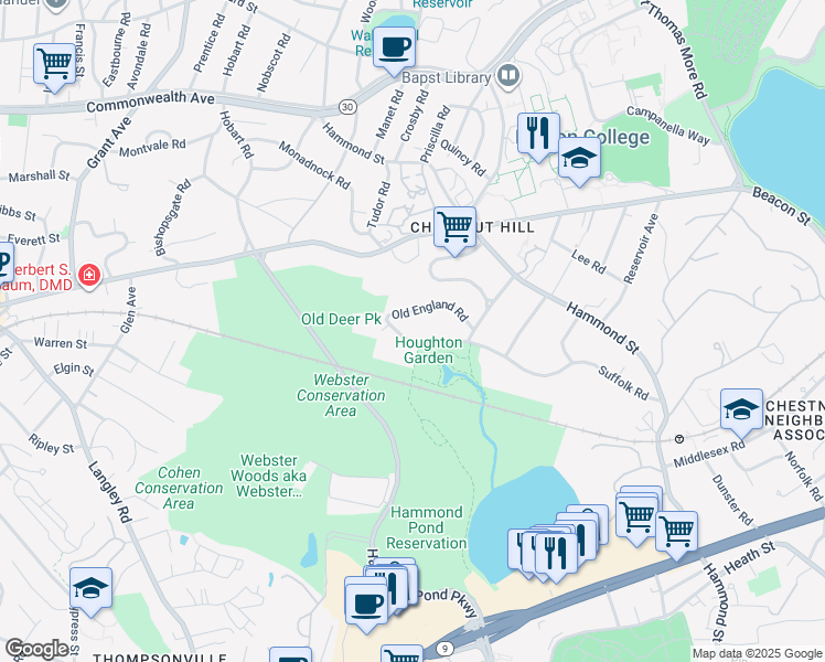 map of restaurants, bars, coffee shops, grocery stores, and more near 11 Clovelly Road in Newton