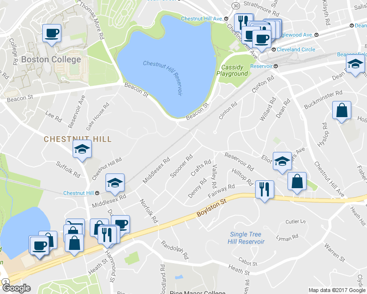 map of restaurants, bars, coffee shops, grocery stores, and more near 218 Middlesex Road in Brookline