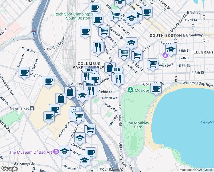 map of restaurants, bars, coffee shops, grocery stores, and more near 15 Ward Street in Boston