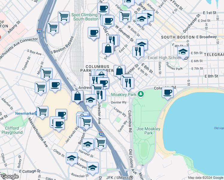 map of restaurants, bars, coffee shops, grocery stores, and more near 15 Ward Street in Boston