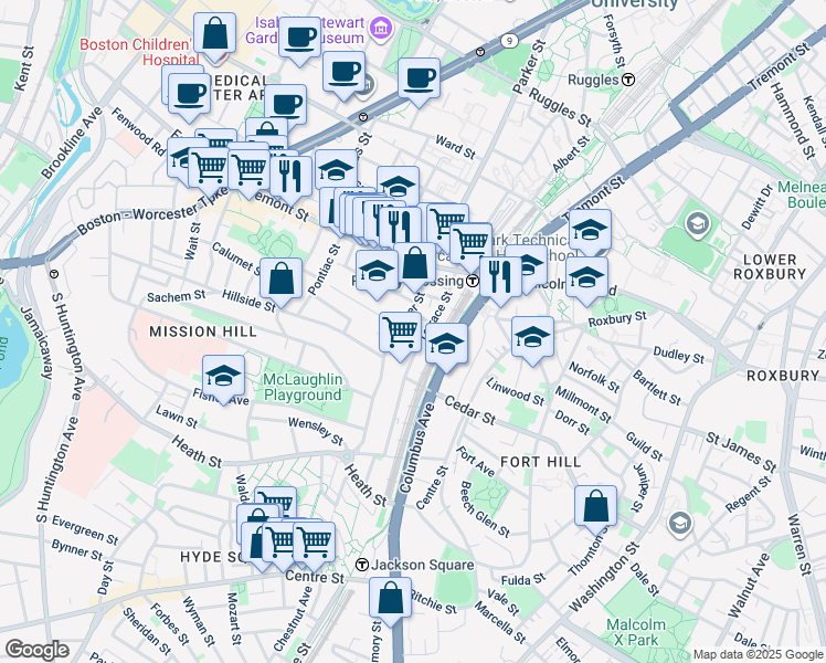 map of restaurants, bars, coffee shops, grocery stores, and more near in Boston