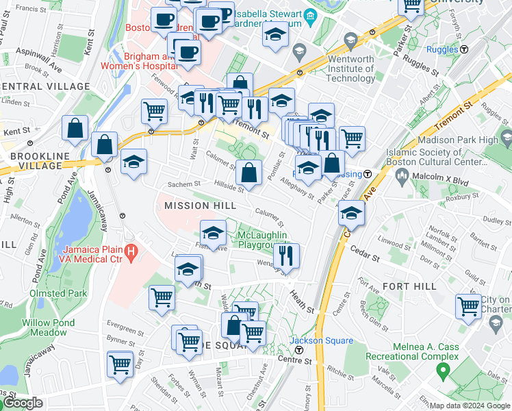 map of restaurants, bars, coffee shops, grocery stores, and more near 5 Iroquois Street in Boston