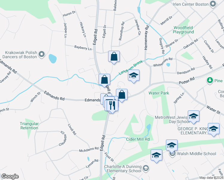 map of restaurants, bars, coffee shops, grocery stores, and more near 915 Edgell Road in Framingham