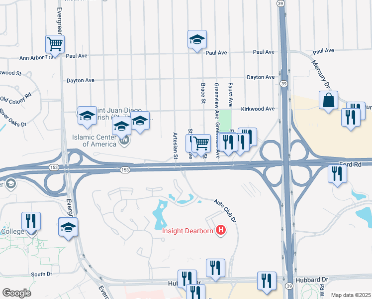 map of restaurants, bars, coffee shops, grocery stores, and more near 5671 Stahelin Avenue in Detroit