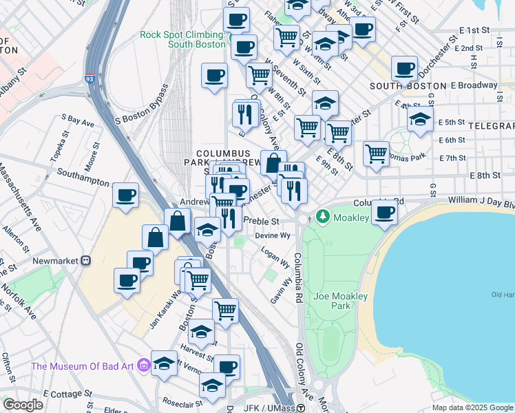 map of restaurants, bars, coffee shops, grocery stores, and more near 15 Ward Street in Boston